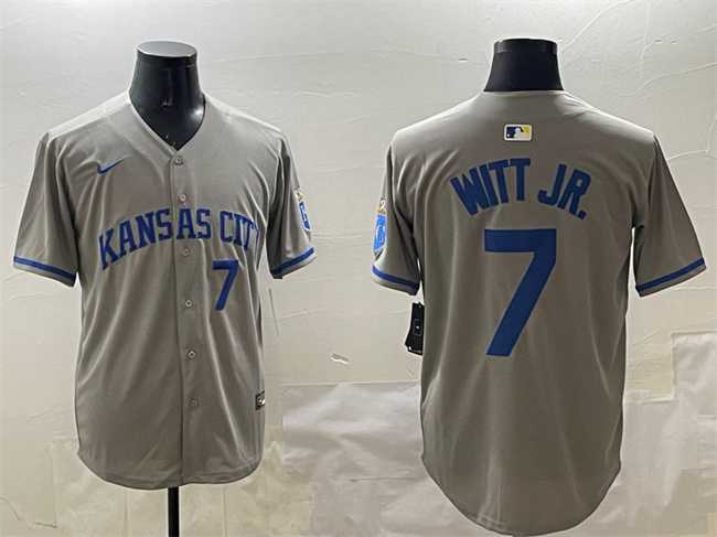 Mens Kansas City Royals #7 Bobby Witt Jr. Gray 2024 Away Limited Stitched Jersey->kansas city royals->MLB Jersey